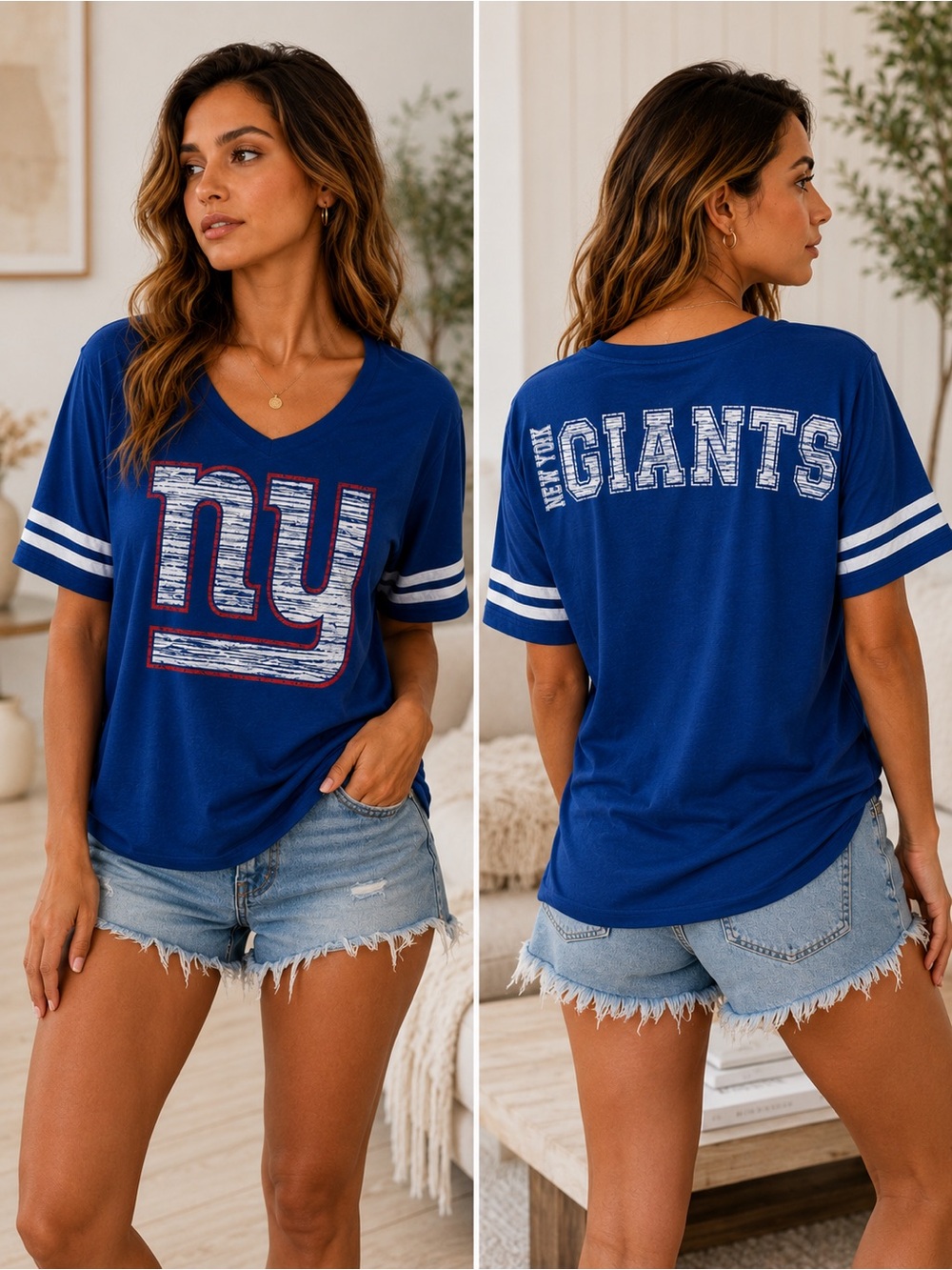 NFL New York Giants Royal Blue V-Neck Tee Size Small NWT